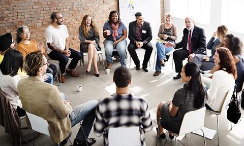 Group of team members discussing culture